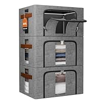 NiuBeBe Aufbewahrungsbox kleidung Faltbar Metallrahmen: Stapelbare Aufbewahrungstasche mit Deckel für Kleiderschrank Organizer Storage Pullover Saisonkleidung Bettwäsche (Grau 3x66L)