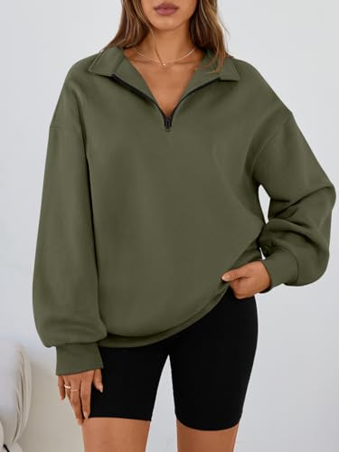 Image of Trendy Queen Women's Oversized Sweatshirts Half Quarter Zip Fleece Sweaters | Soft Cozy Zip Pullover, Comfort Warm Sweaters for Fall Winter, Fashion Mock Neck Outfits