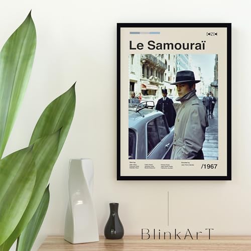 Image of BLINKART Le Samourai Vintage Movie Poster Frame 8x12 Inch | Premium 300 GSM Paper Wall Print | Mid Century Vintage Film Artwork for Home, Bedroom, Living Room, Office | Framed Photo Decor