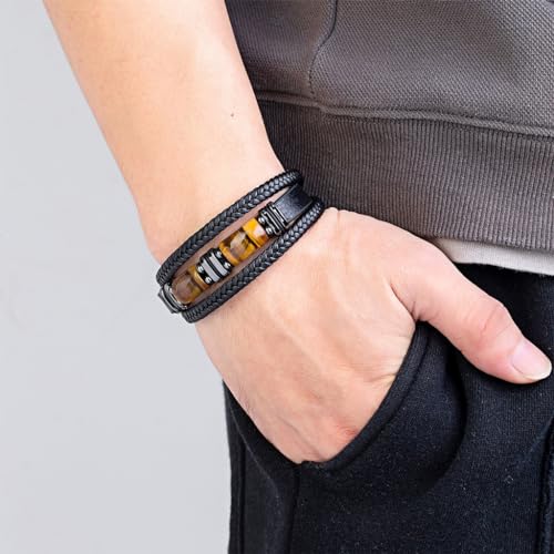 Mens Leather Bracelet Natural Tiger Eye Protection Multilayer Braided Wristband Bangle Gifts for Him2