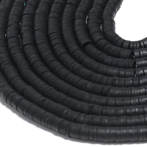 THRELE 3600pcs Black Clay Beads for Bracelets Making 10 Strands Flat Round Polymer Clay Beads 6mm Spacer Heishi Beads for Jewelry Making Earring Necklace