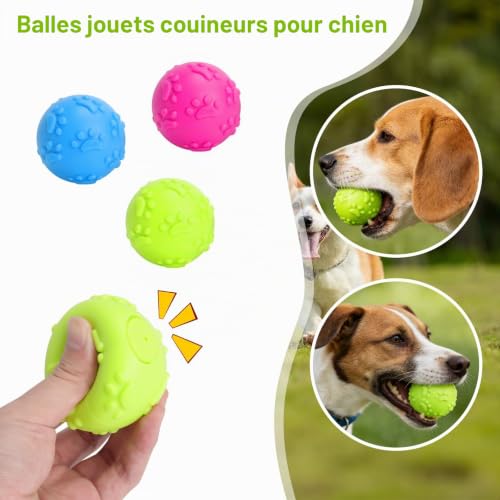 XRVRILE Jouet Chien Balle Lot de 3 en TPR – Balle Chien couineuse à mâcher 6 cm, Jouet Chien résistant et Flottant avec Sac de Rangement, Jouet interactif pour Jeu et entraînement – vue 4