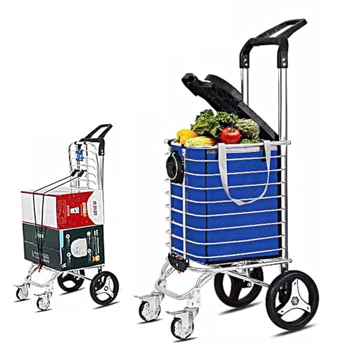 Carrito de compras plegable portátil con ruedas, carrito de comestibles ligero y duradero para compras, jardinería y lavandería, fácil transporte