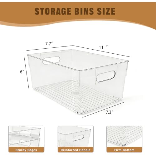 JSMNQUIN 6 Pack Thick Clear Stackable Storage Bins, Cabinet Organizer, Plastiic Containers with Handle for Kitchens, Bathrooms and Fridge and Desktop by JSMNQUIN - Used condition - Image 7