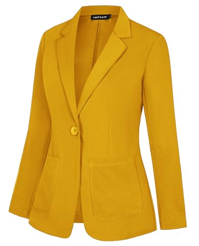 MINTLIMIT Yellow Blazer Jacket for Women Long Sleeve Notched Lapel Button Pockets Blazer Suit Cardigan(Yellow, S)2