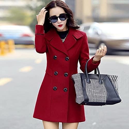 Womens Wool Double Breasted Coat Long Sleeve Work Office Jacket Red #TOP4