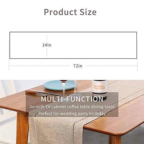 Tosewever Decorative Linen Table Runner Farmhouse Style Tabletop Collection 14 x 72 Inches Table Runners for Everyday Dining Wedding Party Holiday Home Decor (14