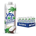 Vita Coco - Pressed Coconut Water (1L x 12) - Naturally Hydrating - Coconut Taste - Packed with Electrolytes - Gluten Free - Full of Vitamin C & Potassium - Impossible to Hate