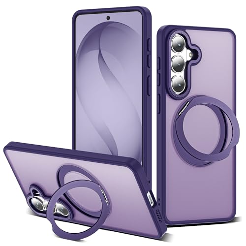 Image of for Samsung Galaxy S26 Plus Case with 360Rotatable Magnetic Ring Stand Compatible with Mag-Safe Military Protection Matte Translucent Phone Case for Samsung Galaxy S26+,Dark Purple