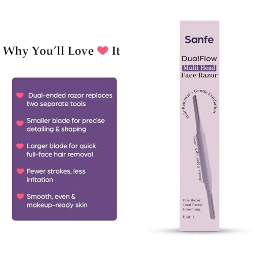 Image of Sanfe DualFlow Multi Head Face Razor for Women - Pack of 1 | Advanced Facial Hair Removal Tool for Face, Eyebrow and Upper Lip | Gentle and Safe | Smooth & Glowing Finish | Easy to Use