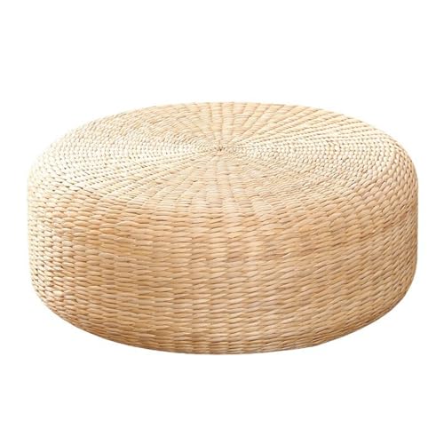 Generisch Rattan Bodenkissen Handgewebt Rund 45cm Japansstil Tatami Sitzkissen Aus Rohrkolbengras Yoga Meditationskissen FüR Balkon Schlafzimmer Wohnzimmer BodenmöBel Kompakt StrapazierfäHig (Gelb)