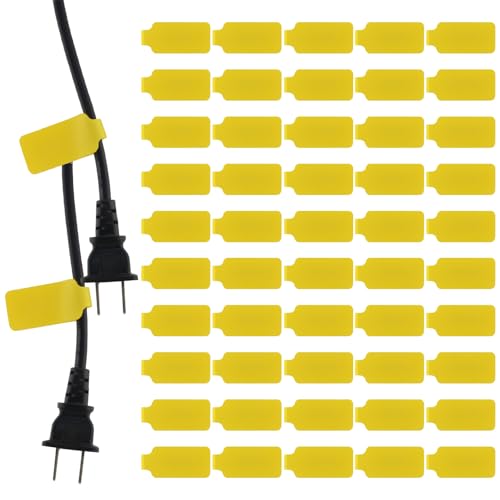 50 Pieces Cord Labels Self-Adhesive Nylon Cable Labels Tags Waterproof Wire Cable Tags or Electronics Office Computers Management and Identification (Yellow)