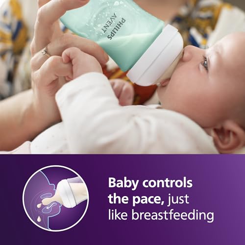 Image of Philips Avent Natural Baby Bottles with Natural Response Nipples (Medium Flow, Flow 3), 9oz, Teal, 4-Pack, SCY903 /44