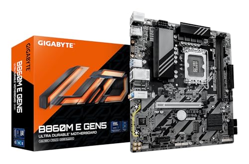 GIGABYTE B860M E GEN5 Carte Mère – Processeurs Intel Core Ultra, VRM 4+1+2 Phases, Jusqu’à 8800 MHz DDR5 (O.C.), 2× M.2 PCIe 4.0, LAN 1 GbE, USB 3.2 Gen 1
