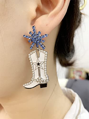 CZ Snowflake Cowgirl Boot Dangle Earrings for Women Girls Cubic Zirconia Star Shell Pearl Western Cowboy Statement Drop Dangling Stud Fashion Christmas Festival St.Patrick's Day Party Jewelry Gifts2
