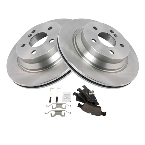 Image of TRQ Rear Brake Pad and Rotor Set Ceramic Vented Rotors Compatible with 2003-2006 E500 2004-2006 E320 2006 CLS500 2006-2016 E350 2007-2011 CLS550 2007-2009 E550 2013-2016 E400 2015-2016 CLS400
