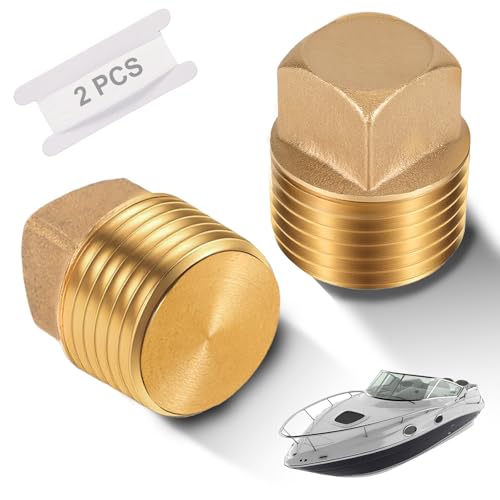 ikkwmei Boat Drain Plugs 2PCS Solid Brass Boat Plug Premium 1/2 Inch Npt Threaded Transom Plug Spare Marine Hull Plug Fits Most Boat Hulls