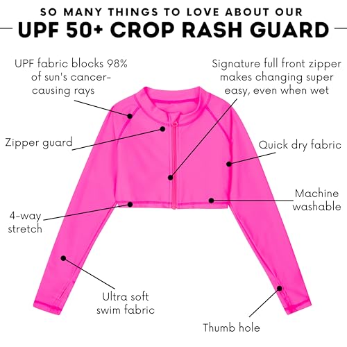 Image of SwimZip Girls' Long Sleeve Zipper Crop Top Rash Guard UPF 50+ Sun Protection