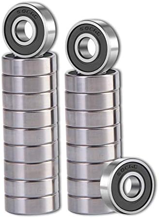 SHKI 20 Pcs 608 2RS Ball Bearings – Bearing Steel and Double Rubber Sealed Miniature Deep Groove Ball Bearings (8mm x 22mm x 7mm) (608 2RS)