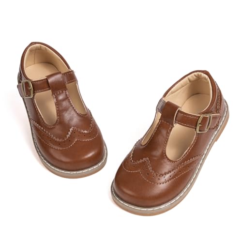 Image of Boy's Girl's Classic T-Strap Dress Shoes Wedding Party Church School Uniform Oxford for Toddler /Little Kid
