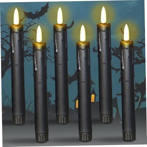 Bougies LED coniques noires sans flamme de 7,4 pouces fonctionnant à piles (lot de 6)