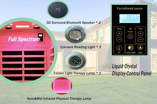 Image of LTCCDSS Full Spectrum Outdoor Infrared Sauna 2 Person, Fir Wood Far Infrared Low EMF Sauna Room for Home, Withstand Outdoor Temp -5℉-104℉| Chromotherapys-Bluetooth Speakers