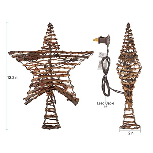 Christmas Star Tree Topper,12" Rattan 3D Star Tree Topper,Rustic Rattan Natural Star Built In 10 Bulbs String Lights For Indoor Xmas Christmas New Year Holiday Tree Decoration #TOP5