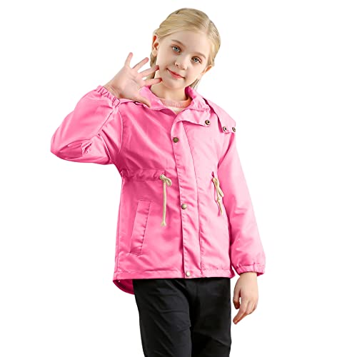 Kids Boys Girls Winter Coat With Pocket Hooded Jacket Toddler Zipper Windproof Outwear Weather (Hot Pink, 5-6 Years)3
