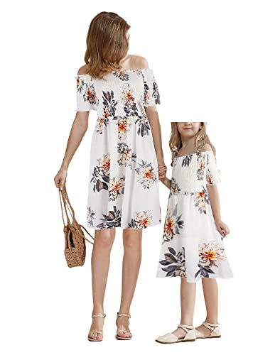 Mommy and Me Summer Casual Sleeveless Spaghetti Straps Floral Printed Family Matching Dresses Outfit for Beachwear