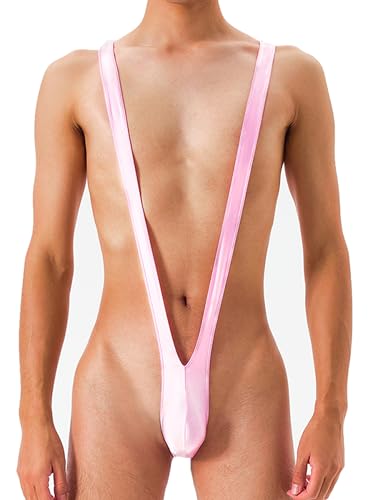 Moily Mens Glossy Thong V-Shaped Suspender Bodysuit Underwear Deep V Neck Mankini Swimsuit2