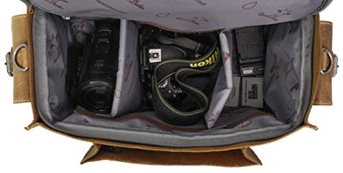 Gusti Kameratasche Leder - Noah mit herausnehmbarem Objektivfach geeignet für Canon Nikon Olympus Ledertasche Braun Leder – Bild 5