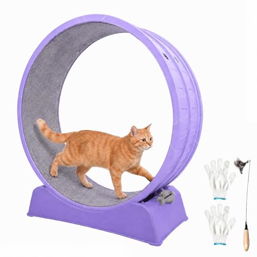 33" Large Cat Wheel with Detachable Carpet & Teaser for Running/Walking/Training, Update Cat Treadmill for Weight Loss, Playing, Fitness & Pent-Up Energy, Cat Exercise Wheel - Purple