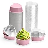 YEUIKERR 100 Pack Disposable Heart Shaped Cake Pans with Lids,3.4oz/100ml Aluminum Foil Mini Heart Cake Tin Set, Small Baking Cakes Mold for Individual Cakes