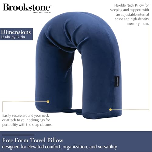 Image of Brookstone Free Form Travel Pillow Lightweight Flexible Memory Foam Pillow | Adjustable Internal Spine Shapes Into a U, Roll or Curve for Neck, Back or Side-Sleeper Support, Foldable for Any Trip