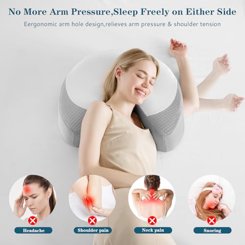 EUHAMS Side Sleeper Pillow - Ergonomic Memory Foam Shoulder Pillow with Arm Holes for Neck,Shoulder & Rotator Cuff Pain Relief-Arm Support Pillows for Adults Ideal for Left & Right Side Sleepers,Grey