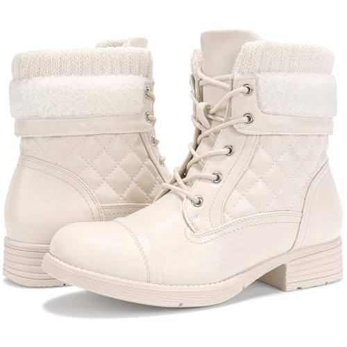 Image of STQ Womens Combat Boots Lace Up Ankle Booties With Side Zipper Fall Winter