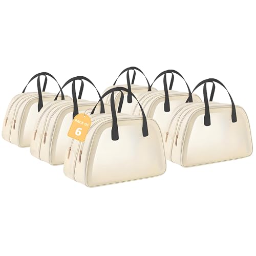 Image of Kuber Industries Pack of 6 Waterproof Skincare /Cosmetic Bag for Women | Space-Saving Makeup & Travel Toiletry Pouch | Aesthetic Vanity Kit & Wash Bag for Girls | YJ-20-BG | Transparent - Beige