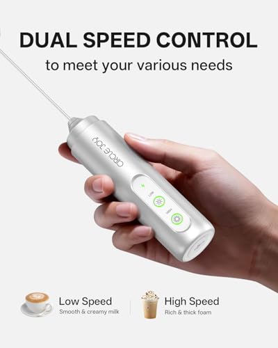 Image of CIRCLE JOY Rechargeable 2-Speed Milk Frother with Dual Spring Whisk, Electric Coffee Frother Handheld, Portable Mixer Wand for Protein Powder Matcha Lattes Cappuccino, Home Kitchen Gifts