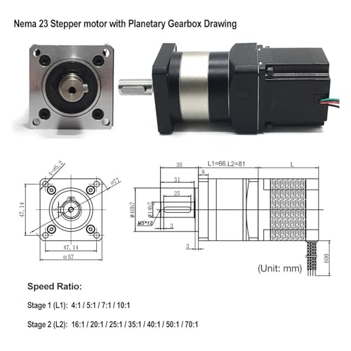 Kit de motor Nema 23 con reductor planetario 4 a 1 para sistemas CNC 4