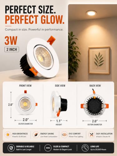 Image of KUSUM 3 Watt White Reflector Concealed LED Ceiling COB Round Spot Light with Focused Beam | Neutral White, Pack of 1 (4000K) | Energy Efficient LED Ceiling Light for Home and Office