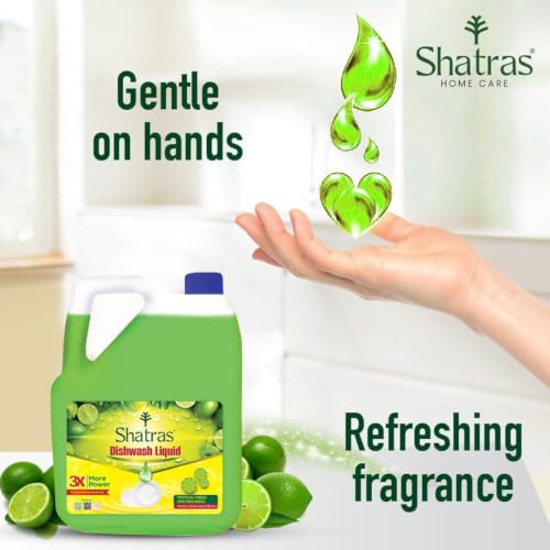 Image of Shatras Dishwash Liquid - Tropical Green Lime Freshness | Tough Grease Removal | 3X More Power | Removes Odour & Grease | Liquid Dish Cleaner(5L)
