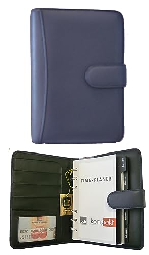 Timeplaner A6 Business neuster Kalender 1Woche 2Seiten echtes Leder dunkelblau 13,5x19,3x4 cm