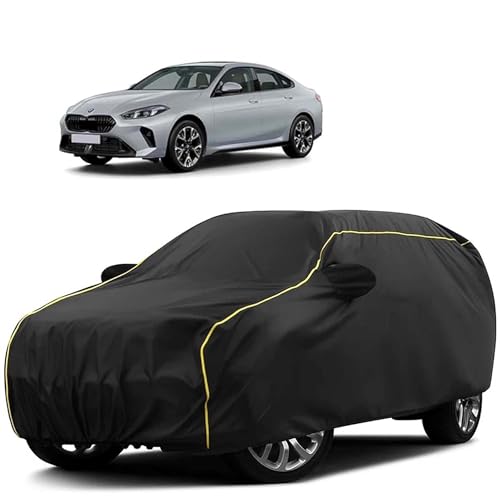 Image of Sulfar 100% Water Resistant Car Body Cover Compatible with Mirror for BMW 2 Series Gran Coupe (Triple Stitched, Full Bottom Elastic, Black Tafetta with Yellow Piping)