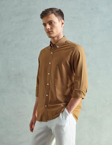 Image of Arrow Sport Solid Slim Fit Cotton Shirt for Men - Full Sleeve Mens Casual Shirts
