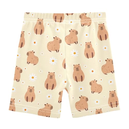 Capybara with Daisy Flowers Yellow Girls Shorts Elastic Waist Sports Shorts Girls Leggings Pants for 4-10 Years2
