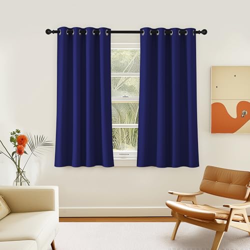 NICETOWN Room Darkening Short Curtain 54 inches Long for Living Room, Grommet Sound Reducing Thermal Insulated Curtains for Bedroom Nursery Window, 46W x 54L, 1 Piece, Navy Blue