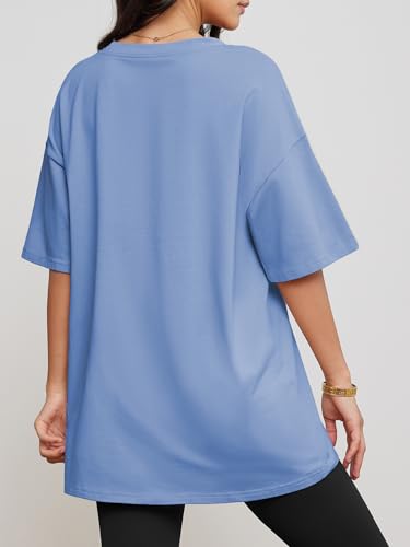 Image of ATHMILE Womens Oversized Shirts V Neck Plus Size Spring Workout Summer Tops Beach Vacation 2026 Gym Clothes Basic Tee