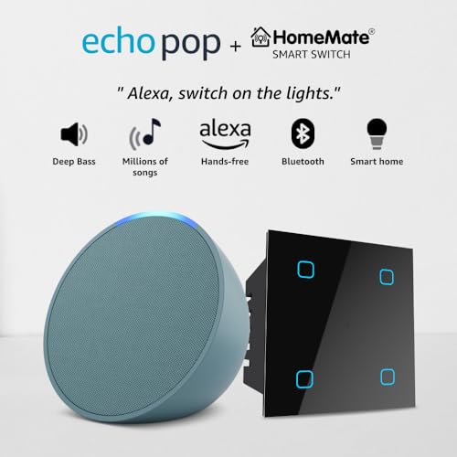 Image of Amazon Echo Pop (Green) Combo with HomeMate Wi-Fi Smart 4 Gang Touch Switch (Black)