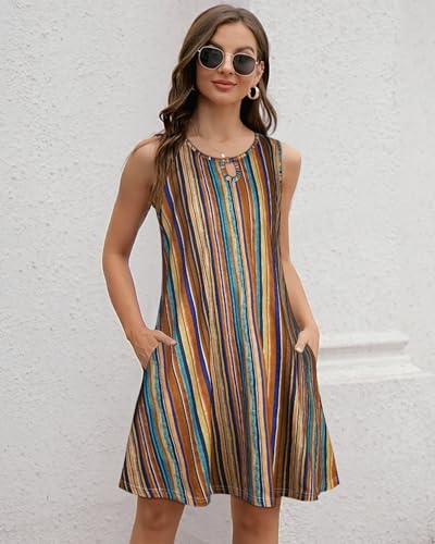 Image of Summer Dresses for Women 2026 Casual Sleeveless Sundress Floral Loose Fit Beach Cover Up with Pocket