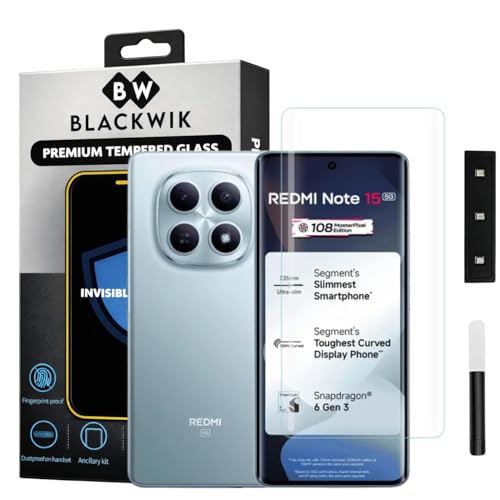 Image of Blackwik Premium Curved UV Tempered Glass For Redmi Note 15 5G Cellphone (Transparent, Pack Of 1) Advanced Border Less Full Screen Coverage UV Screen Protector Guard With Installation Kit